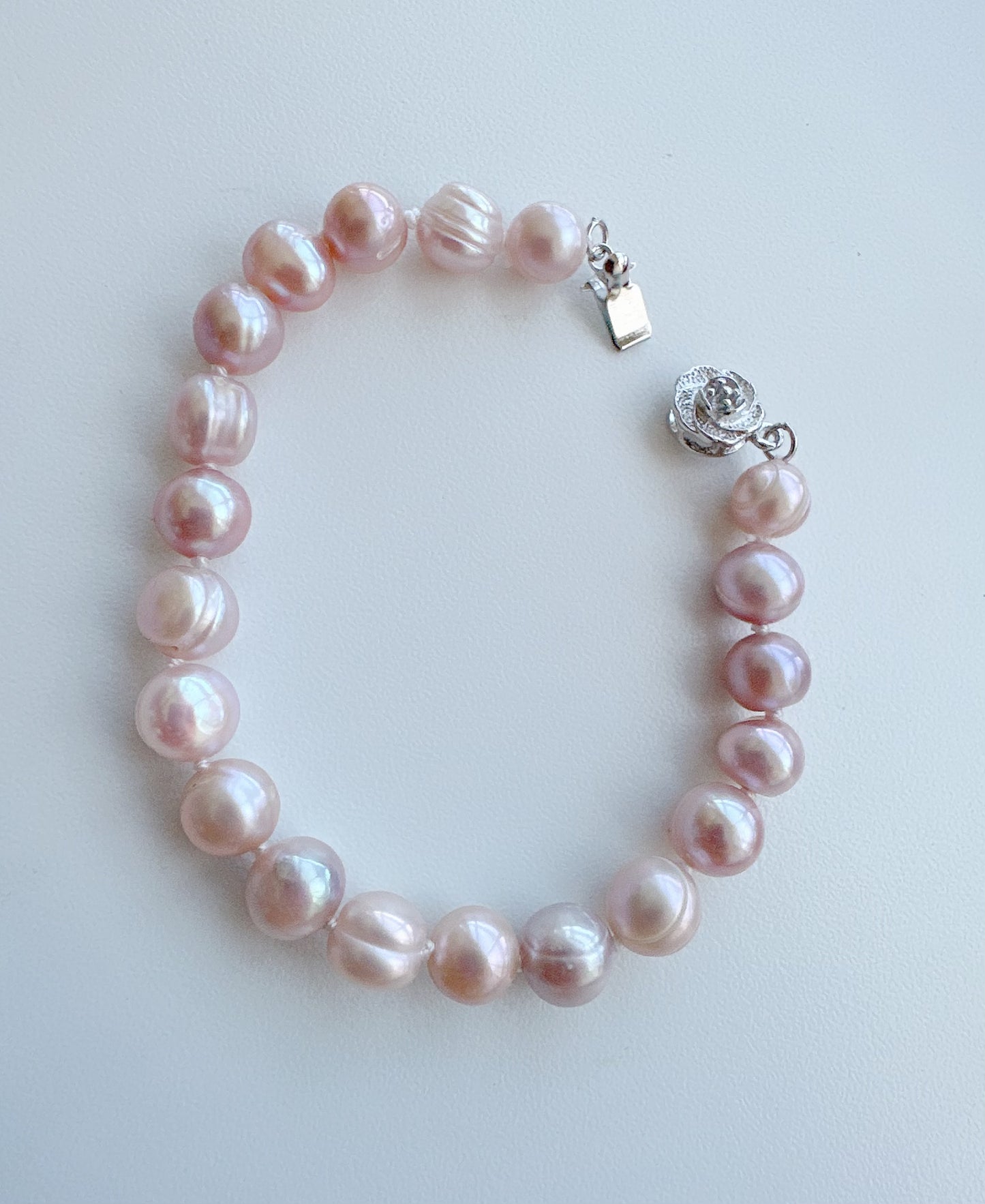 6-8mm size Freshwater Pearl Bracelet with Flower Clasp - jptreasureschest