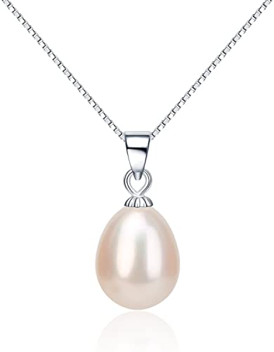 8-10mm Drop Freshwater Pearl pendant 925 sterling silver - jptreasureschest