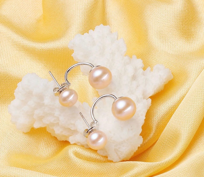 8-10mm Double Freshwater Pearl Earrings 925 Sterling Silver - jptreasureschest
