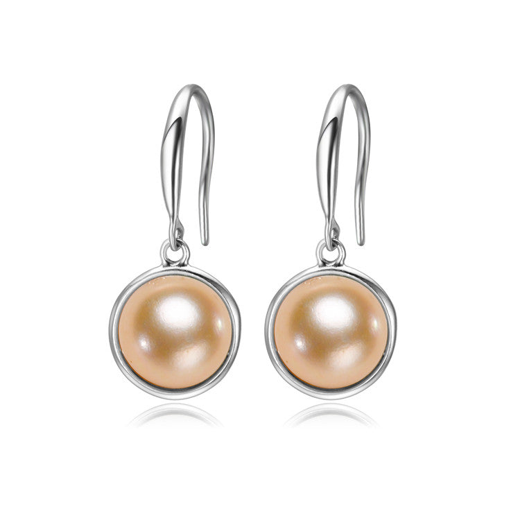 9-10mm AAA Button Freshwater Pearl Dangling Earrings 925 Sterling Silver - jptreasureschest