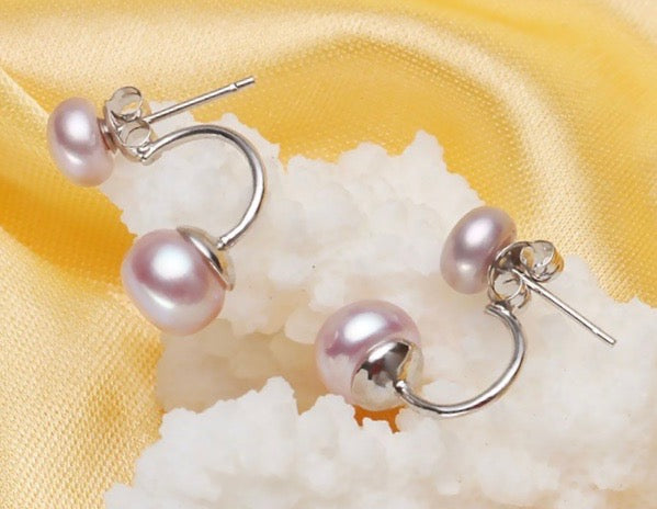 8-10mm Double Freshwater Pearl Earrings 925 Sterling Silver - jptreasureschest