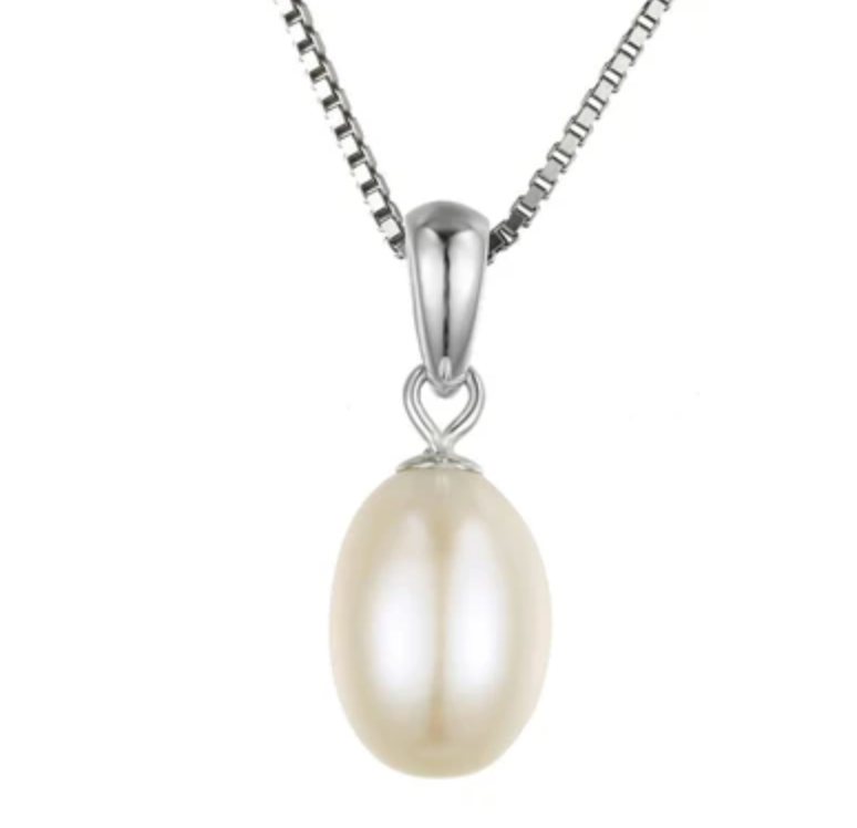 8-10mm Drop Freshwater Pearl pendant 925 sterling silver - jptreasureschest