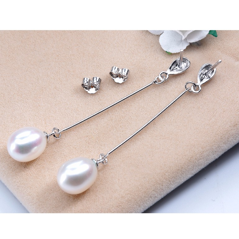 8-10mm Long Dangling Freshwater Pearl Earrings 925 sterling silver - jptreasureschest