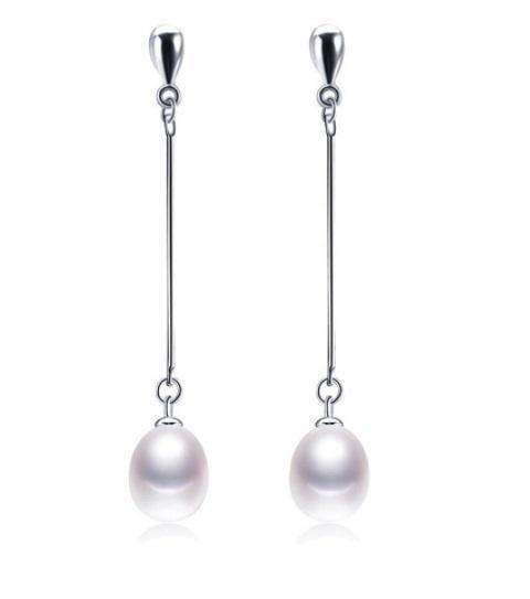 8-10mm Long Dangling Freshwater Pearl Earrings 925 sterling silver - jptreasureschest