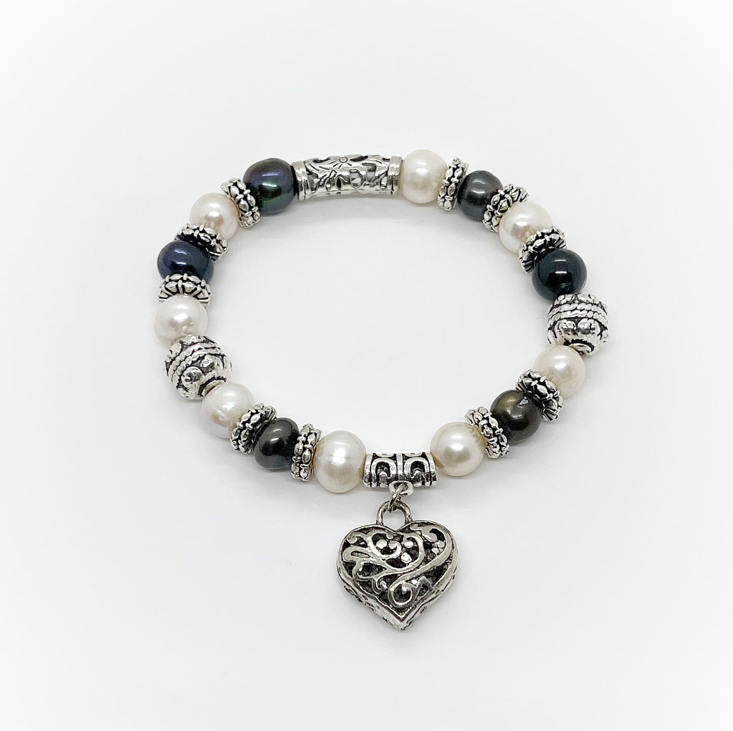 Elastic Freshwater Pearl Charm Bracelet - jptreasureschest