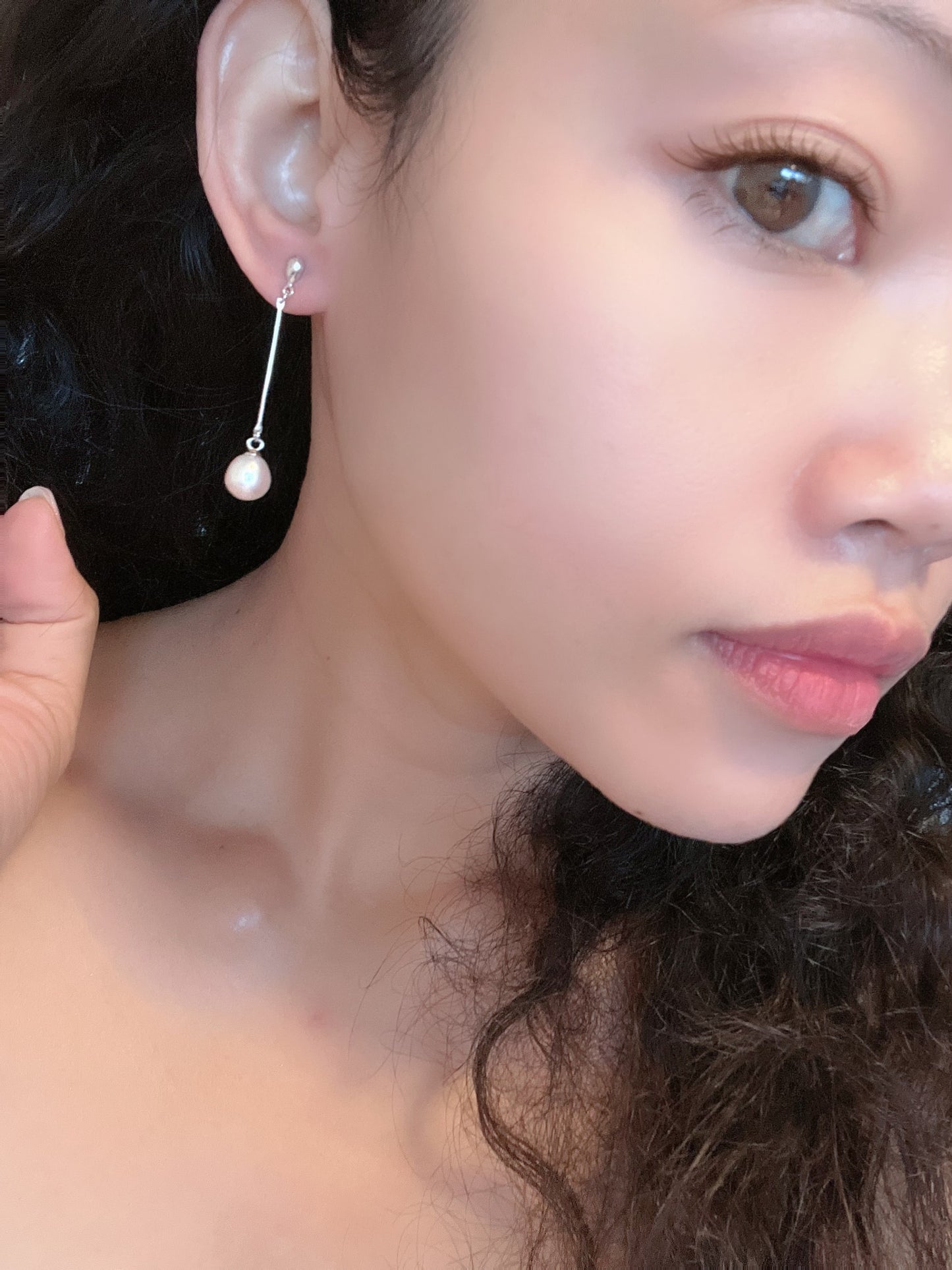 8-10mm Long Dangling Freshwater Pearl Earrings 925 sterling silver - jptreasureschest