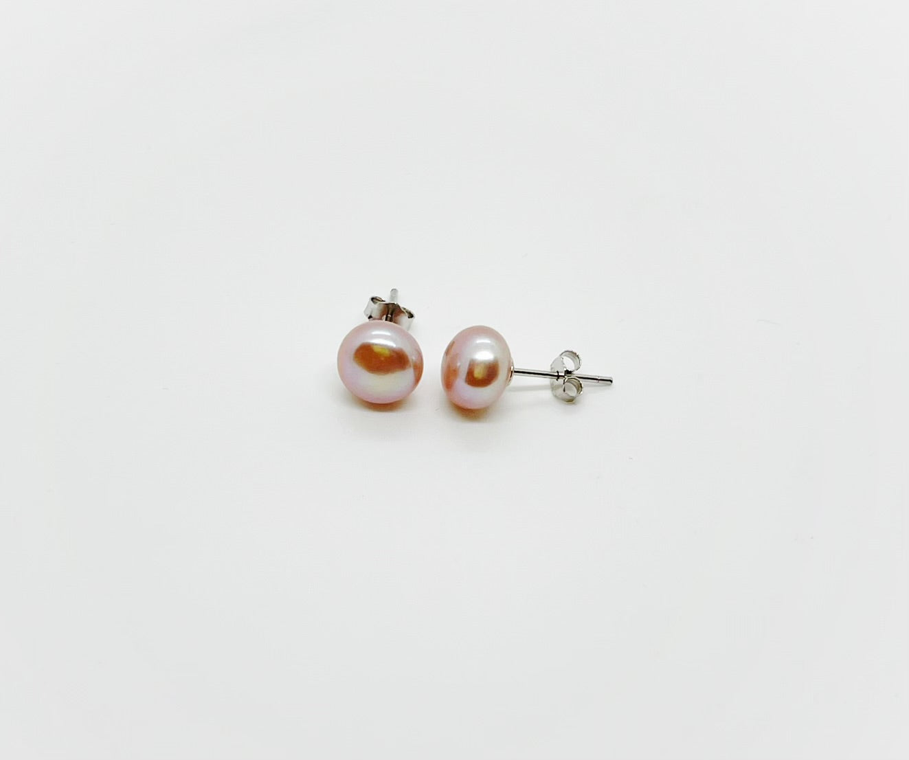 8mm Freshwater Pearl Earrings AA+ Grade Button Stud 925 Sterling Silver - jptreasureschest