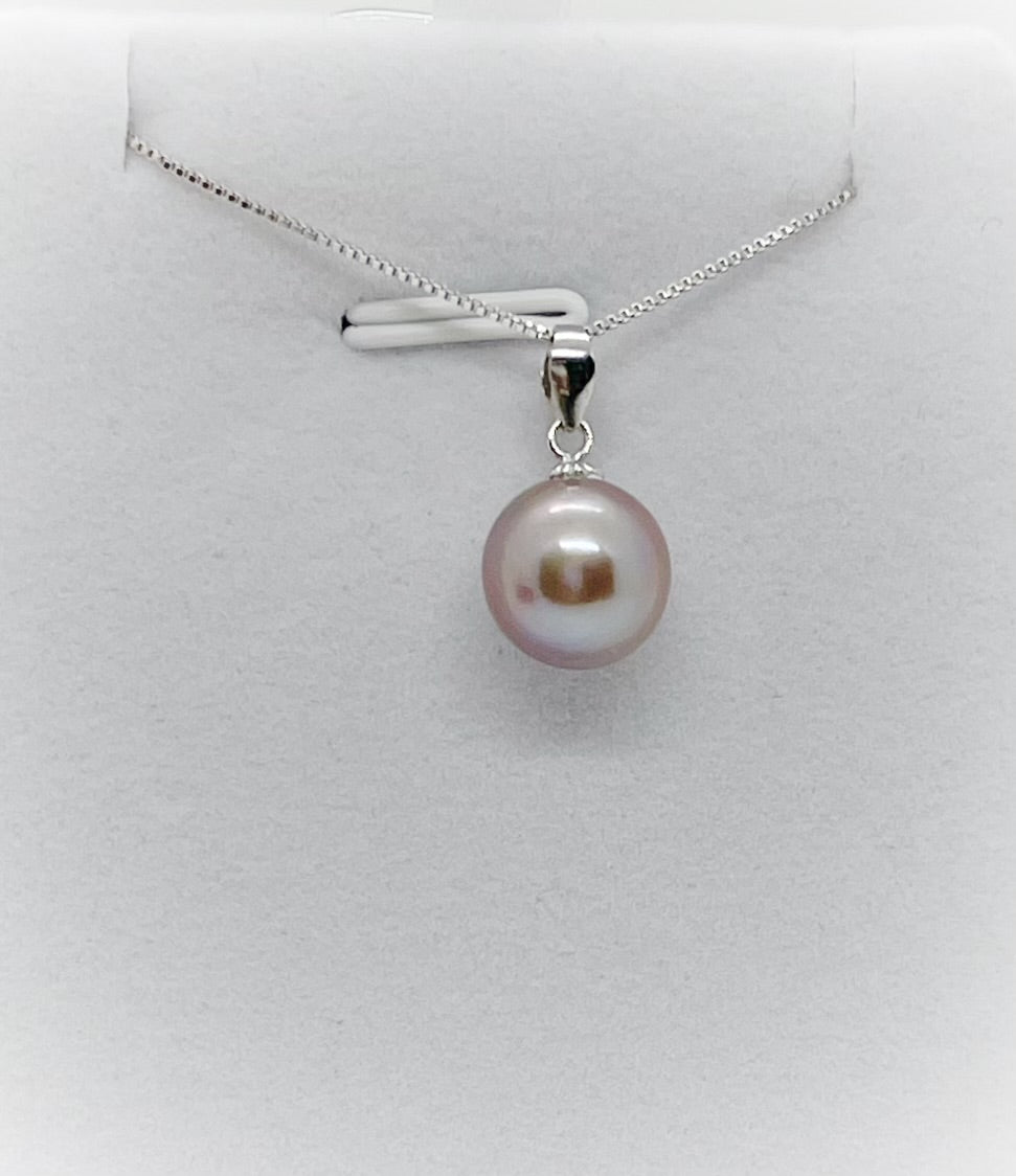 8-10mm Perfect Round Freshwater Pearl Pendant - jptreasureschest