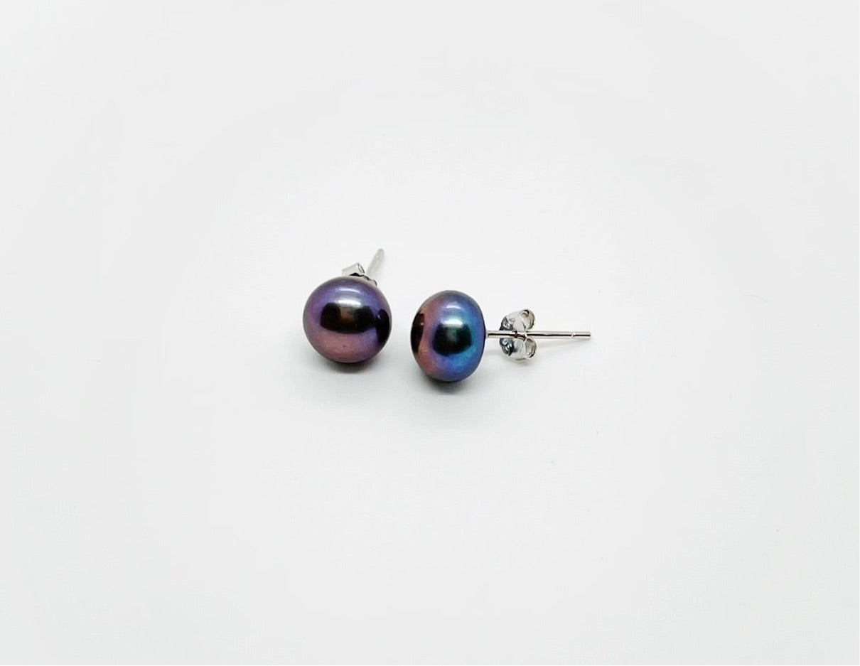 8mm Freshwater Pearl Earrings AA+ Grade Button Stud 925 Sterling Silver - jptreasureschest