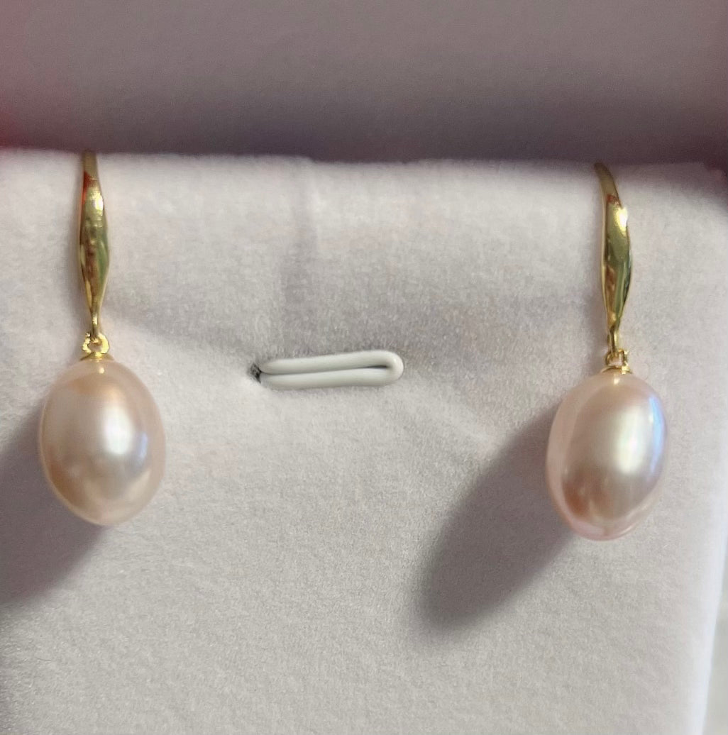10mm Freshwater Pearl Earrings Drop - jptreasureschest