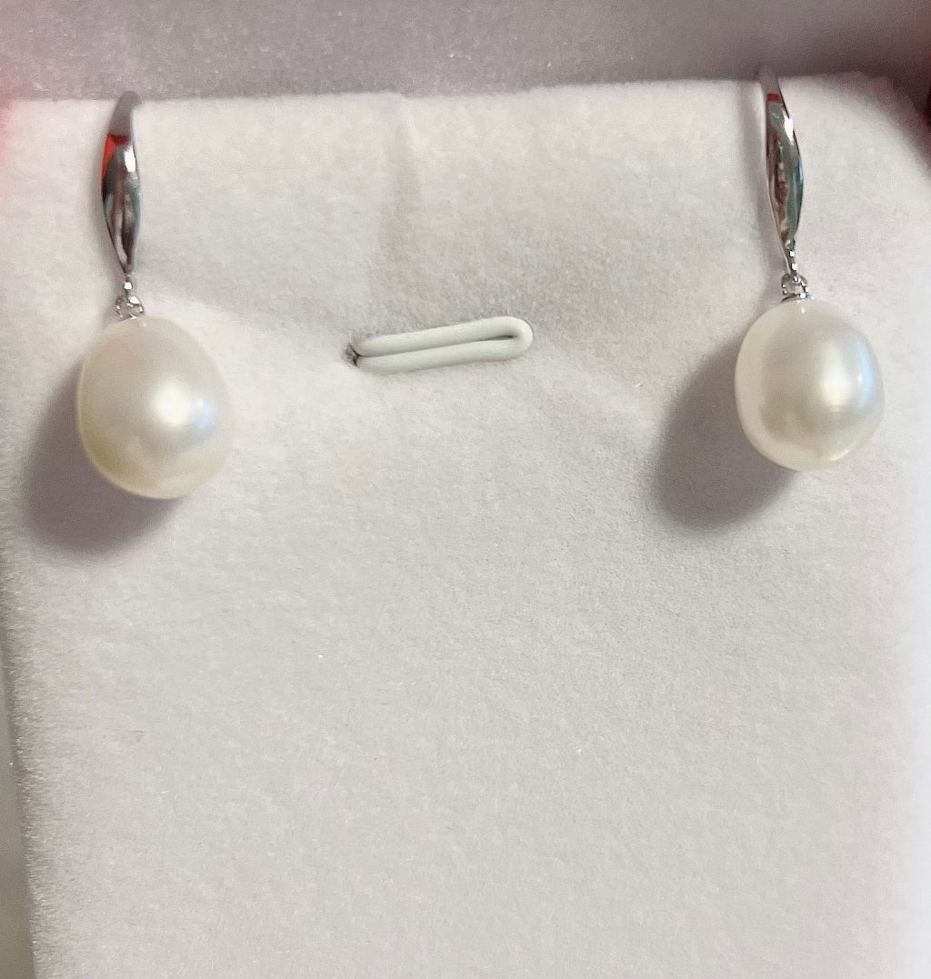 10mm Freshwater Pearl Earrings Drop - jptreasureschest
