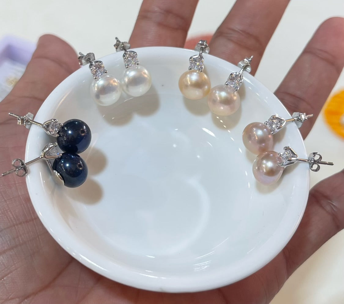 8-9mm Freshwater Pearl AAA Button Stud Earrings 925 Sterling Silver - jptreasureschest