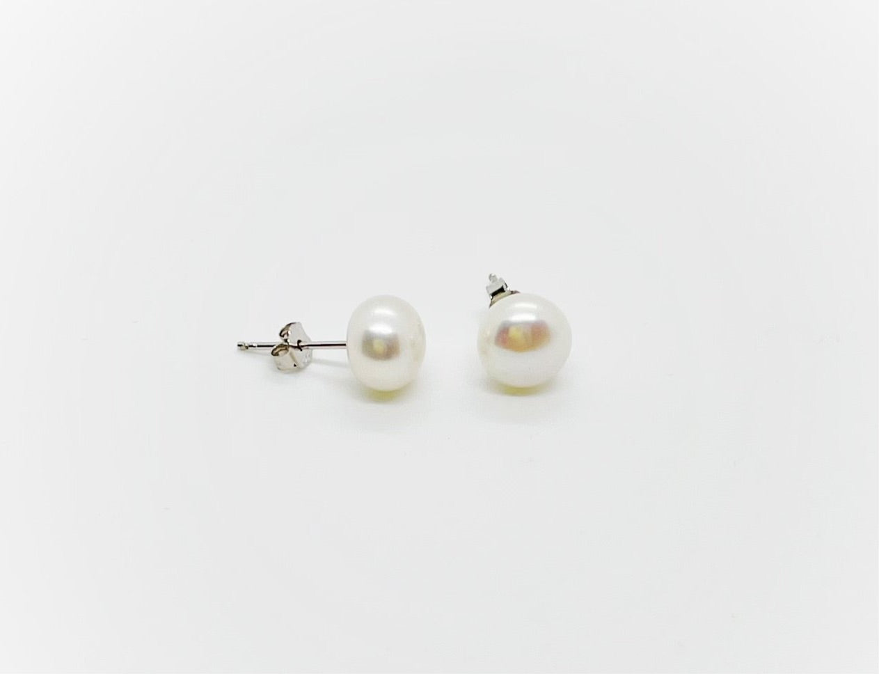 8mm Freshwater Pearl Earrings AA+ Grade Button Stud 925 Sterling Silver - jptreasureschest