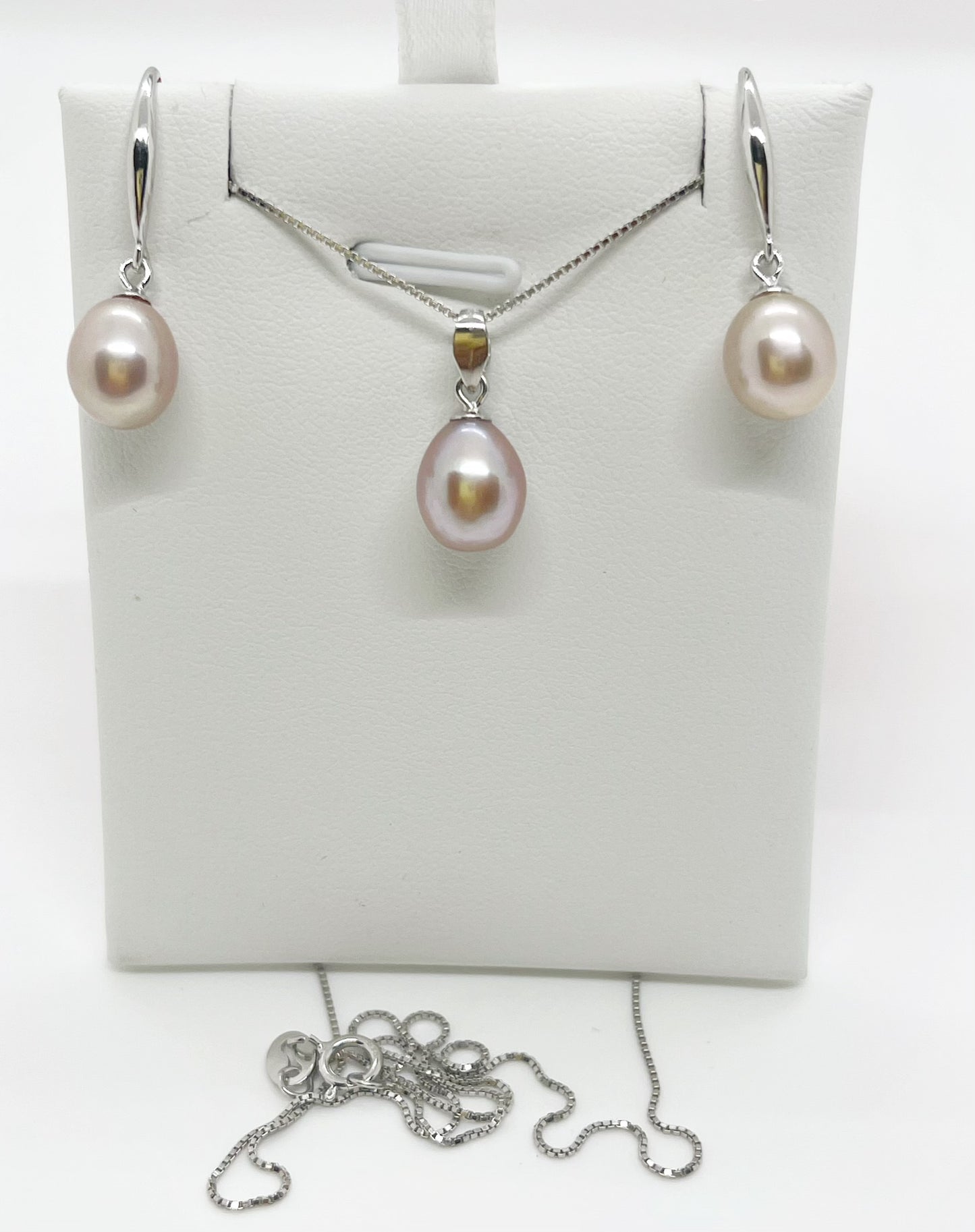 Set of Earrings and Necklace Pendant Tear Drop Freshwater Pearl - jptreasureschest