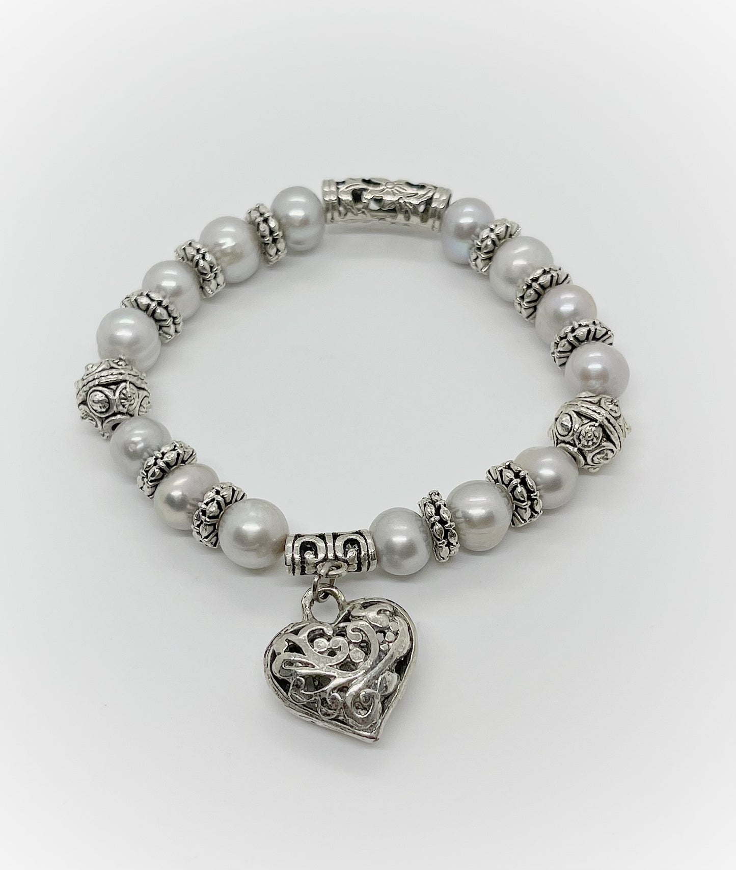 Elastic Freshwater Pearl Charm Bracelet - jptreasureschest