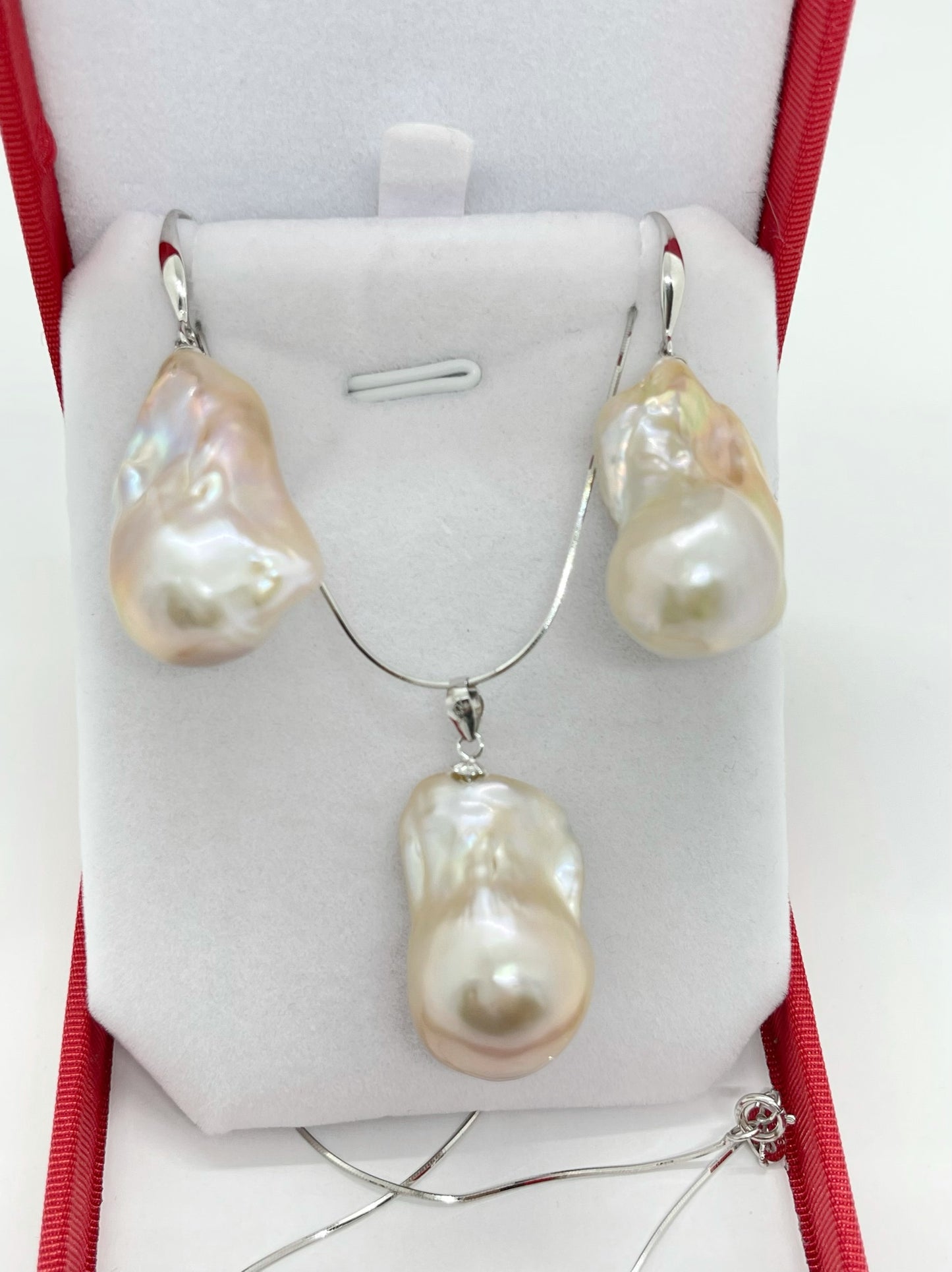 14-15mm AA+ SET Baroque Freshwater Pearl Earrings and Pendant - jptreasureschest