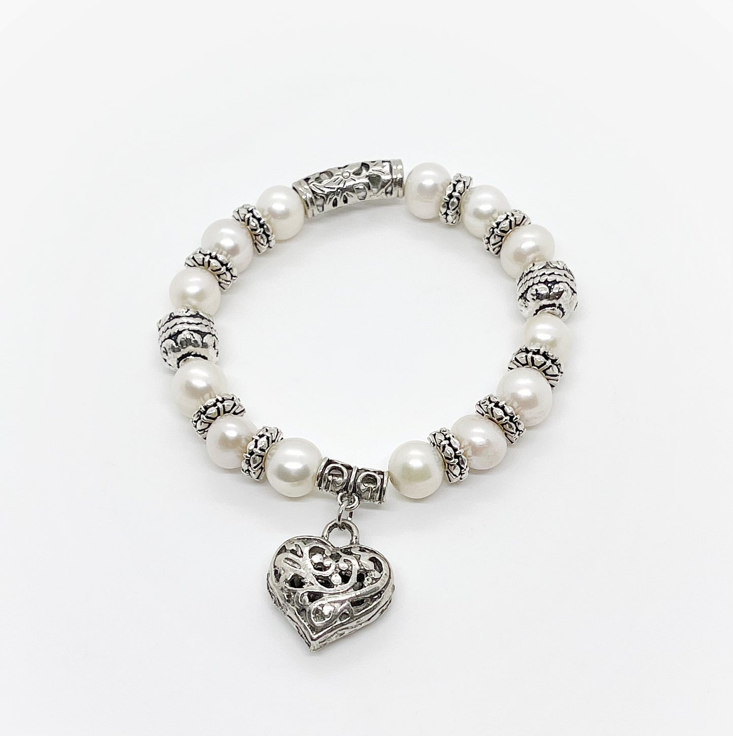 Elastic Freshwater Pearl Charm Bracelet - jptreasureschest