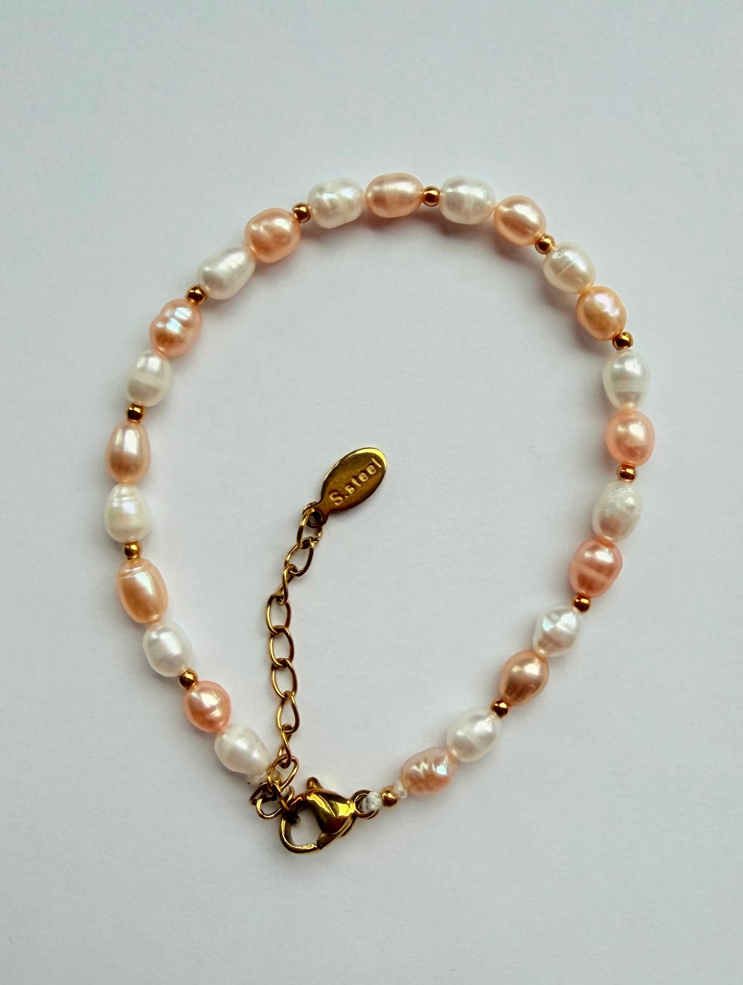 3-5mm size Freshwater Pearl Bracelet with stainless steel alloy non tarnish setting