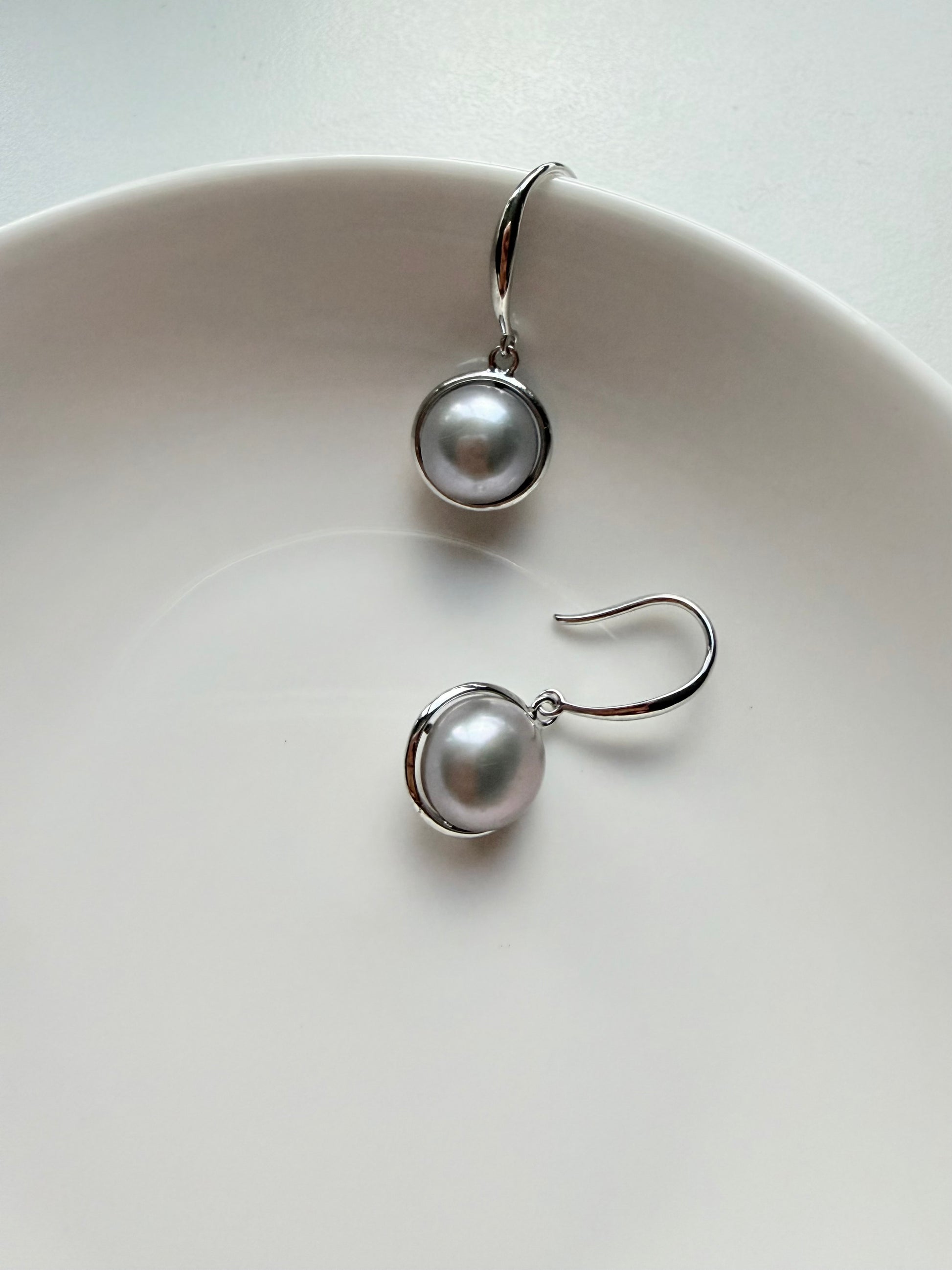 9-10mm AAA Button Freshwater Pearl Dangling Earrings  925 Sterling Silver - jptreasureschest
