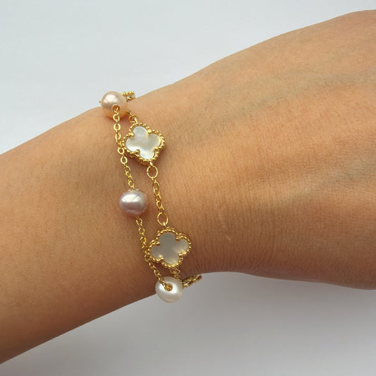 Double Strand Freshwater & Mother of Pearl Bracelet