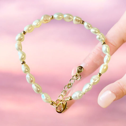 4-5mm size Baroque/ Teardrop Shape Freshwater Pearl Bracelet - jptreasureschest