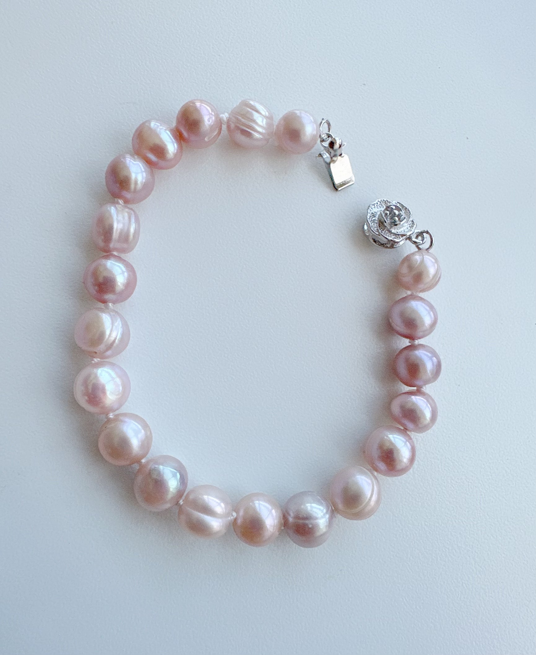 6-8mm size Freshwater Pearl Bracelet with Flower Clasp - jptreasureschest