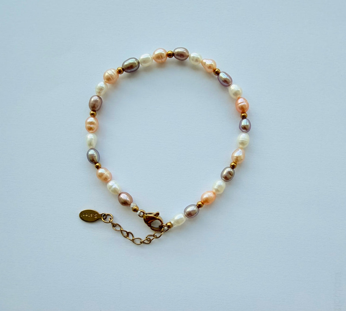 3-5mm size Freshwater Pearl Bracelet with stainless steel alloy non tarnish setting - jptreasureschest