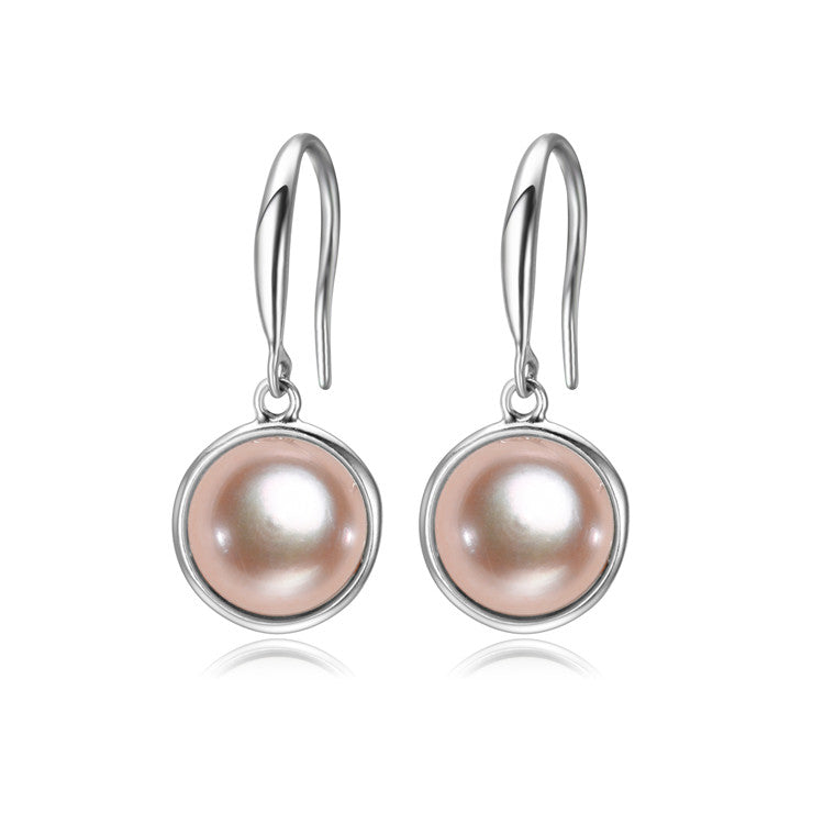 9-10mm AAA Button Freshwater Pearl Dangling Earrings  925 Sterling Silver - jptreasureschest