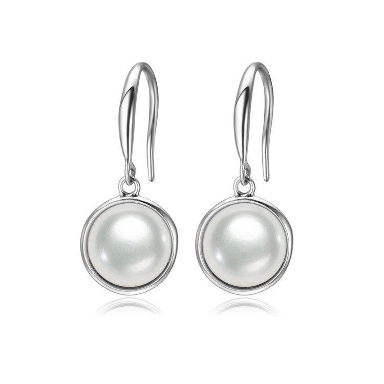 9-10mm AAA Button Freshwater Pearl Dangling Earrings  925 Sterling Silver - jptreasureschest
