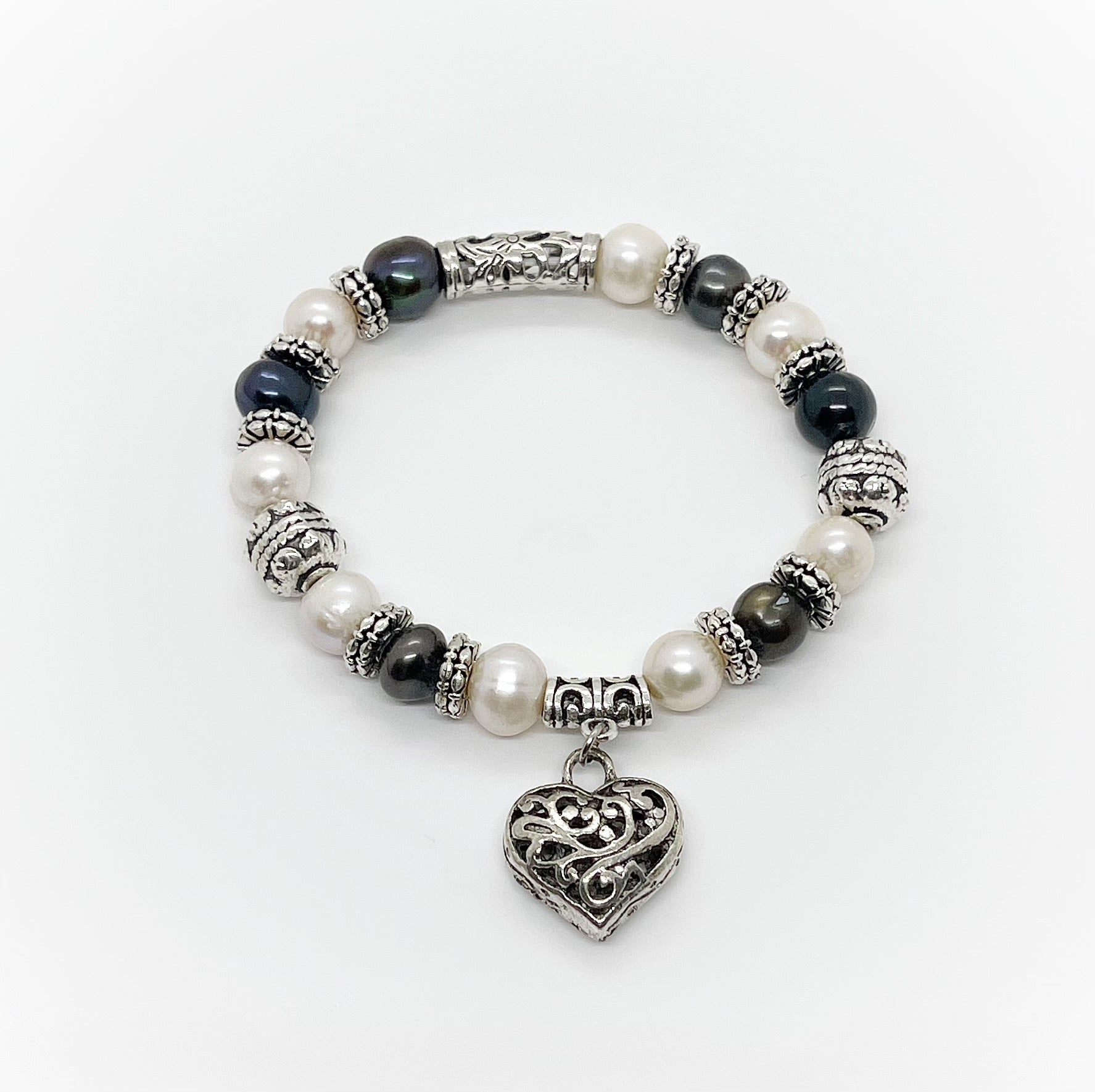 Elastic Freshwater Pearl Charm Bracelet - jptreasureschest