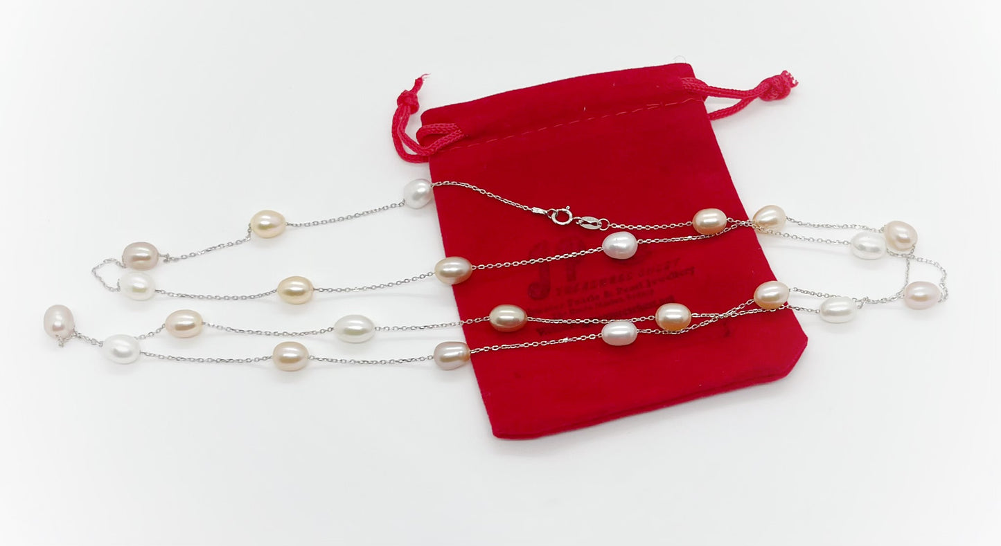 34 inches chain teardrop freshwater pearl necklace - jptreasureschest