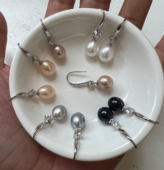 9-10mm AAA Drop Freshwater Pearl 925 Sterling Silver Earrings - jptreasureschest