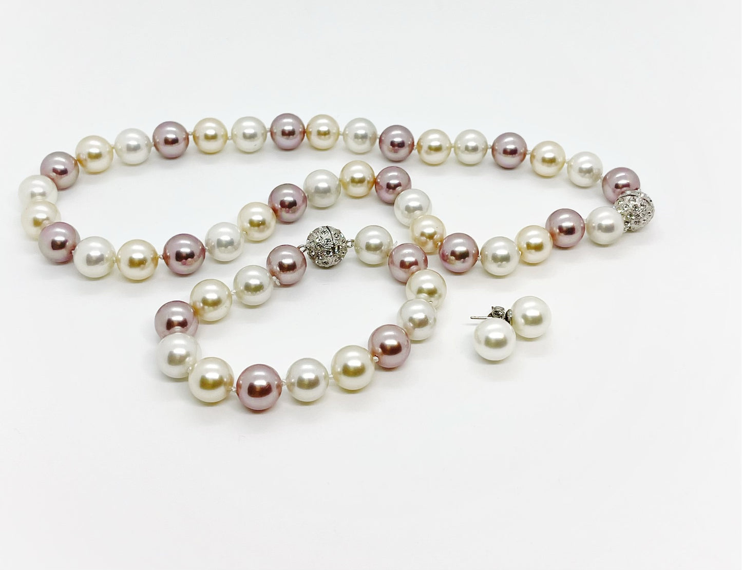 Set of Earrings, Bracelet & Necklace 12mm Mother of Pearl - jptreasureschest