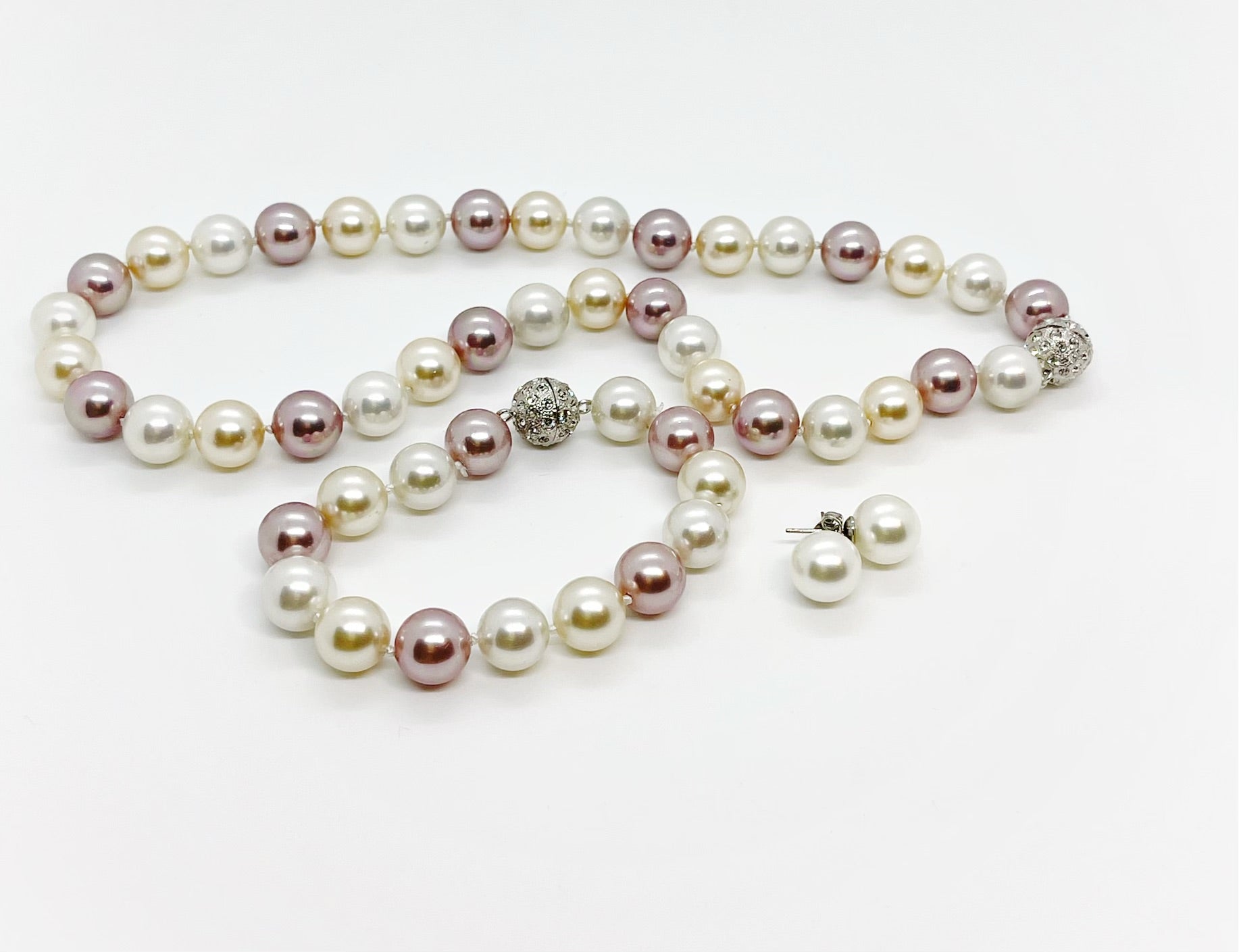 Set of Earrings, Bracelet & Necklace 12mm Mother of Pearl - jptreasureschest