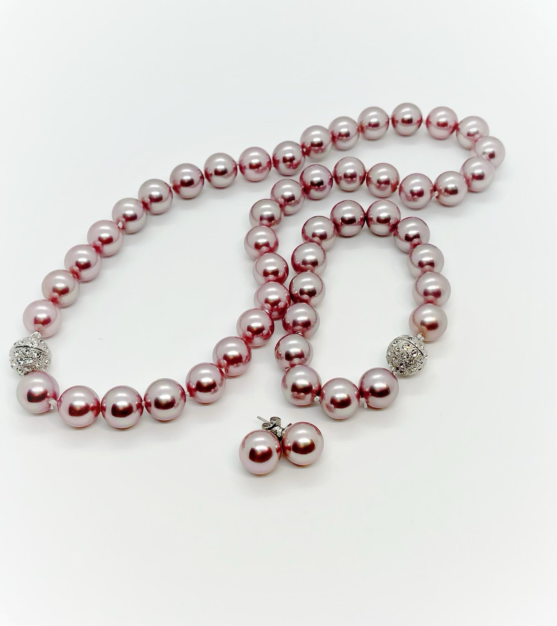 Set of Earrings, Bracelet & Necklace 12mm Mother of Pearl - jptreasureschest