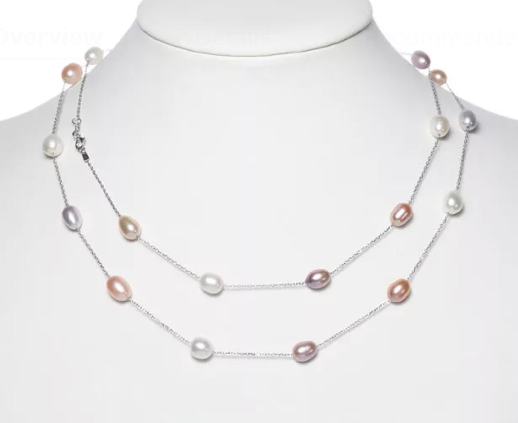 34 inches chain teardrop freshwater pearl necklace - jptreasureschest
