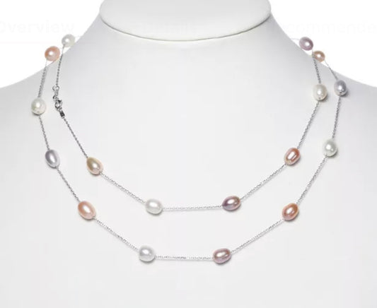 34 inches chain teardrop freshwater pearl necklace - jptreasureschest