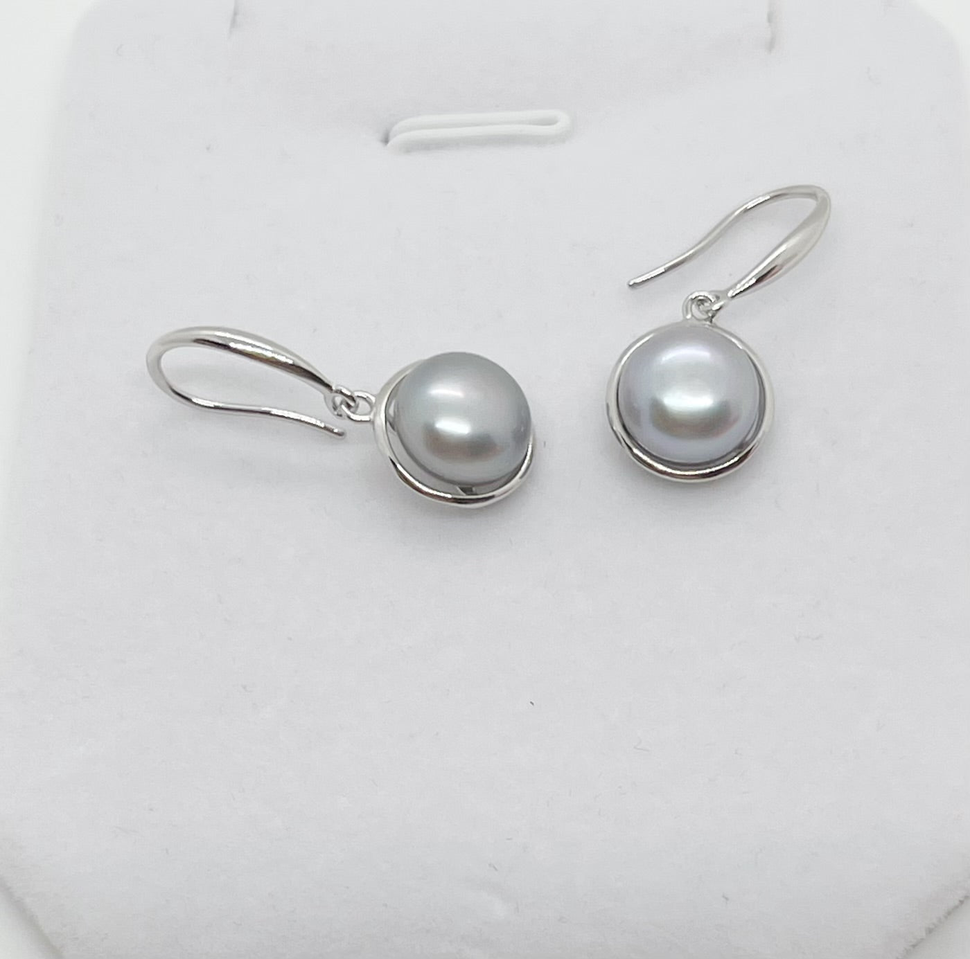 9-10mm AAA Button Freshwater Pearl Dangling Earrings  925 Sterling Silver - jptreasureschest