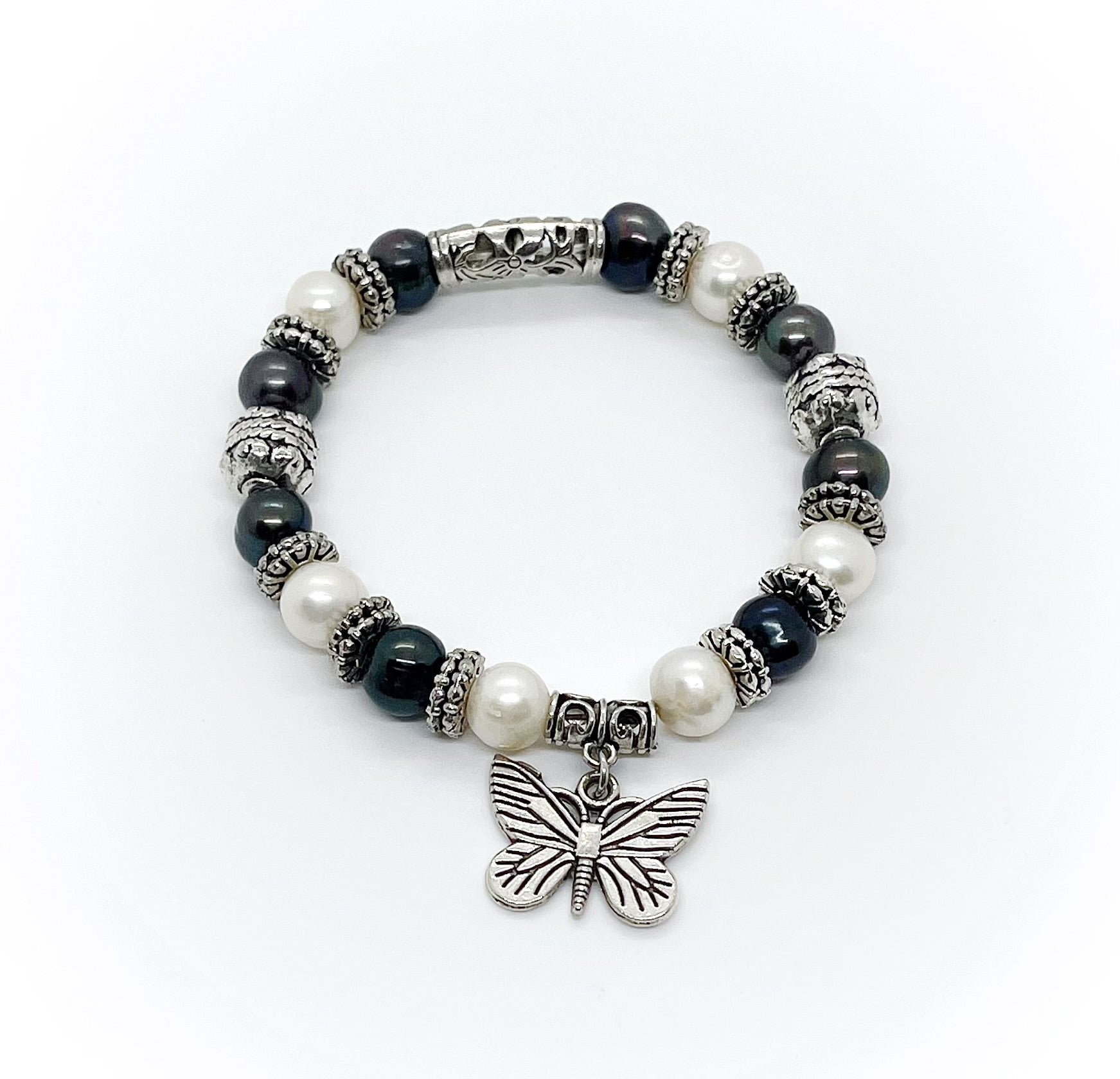 Elastic Freshwater Pearl Charm Bracelet - jptreasureschest