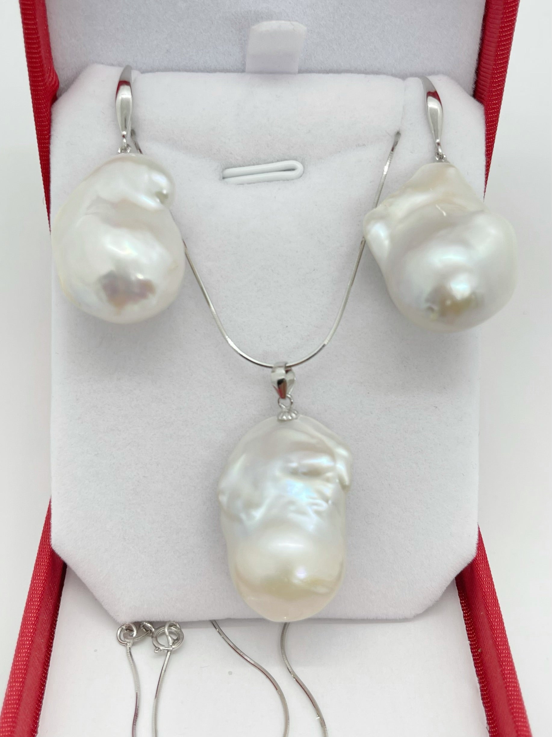 14-15mm AA+ SET Baroque Freshwater Pearl Earrings and Pendant - jptreasureschest