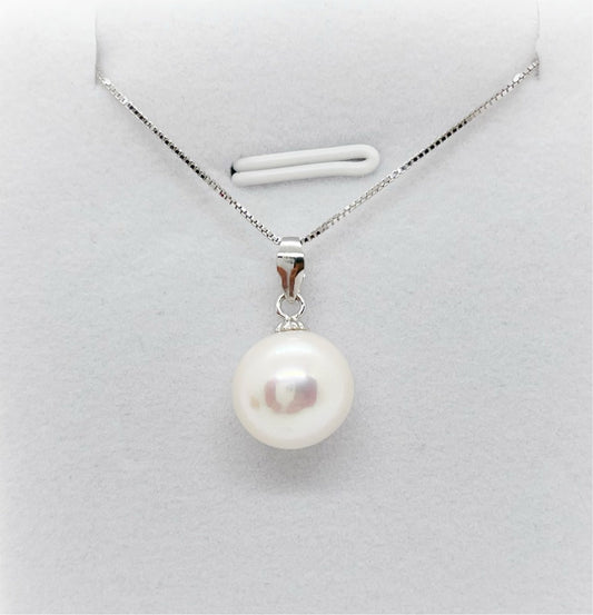 8-10mm Perfect Round Freshwater Pearl Pendant - jptreasureschest