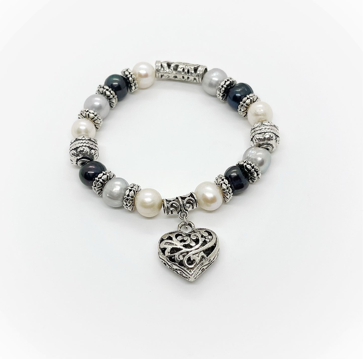 Elastic Freshwater Pearl Charm Bracelet - jptreasureschest