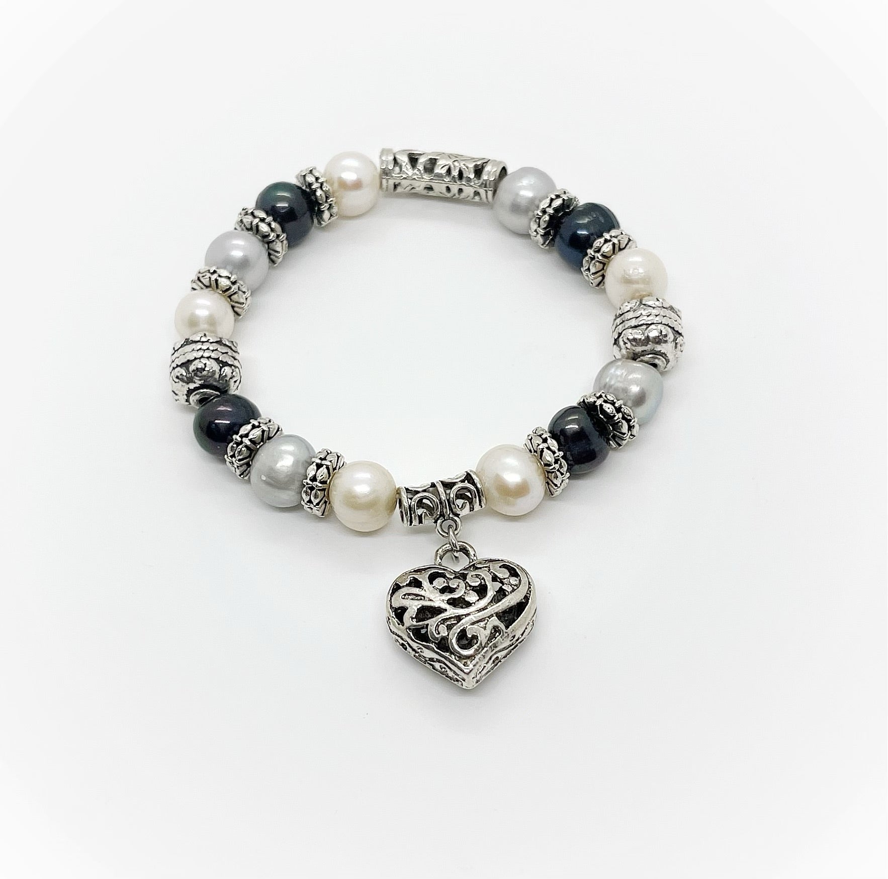 Elastic Freshwater Pearl Charm Bracelet - jptreasureschest