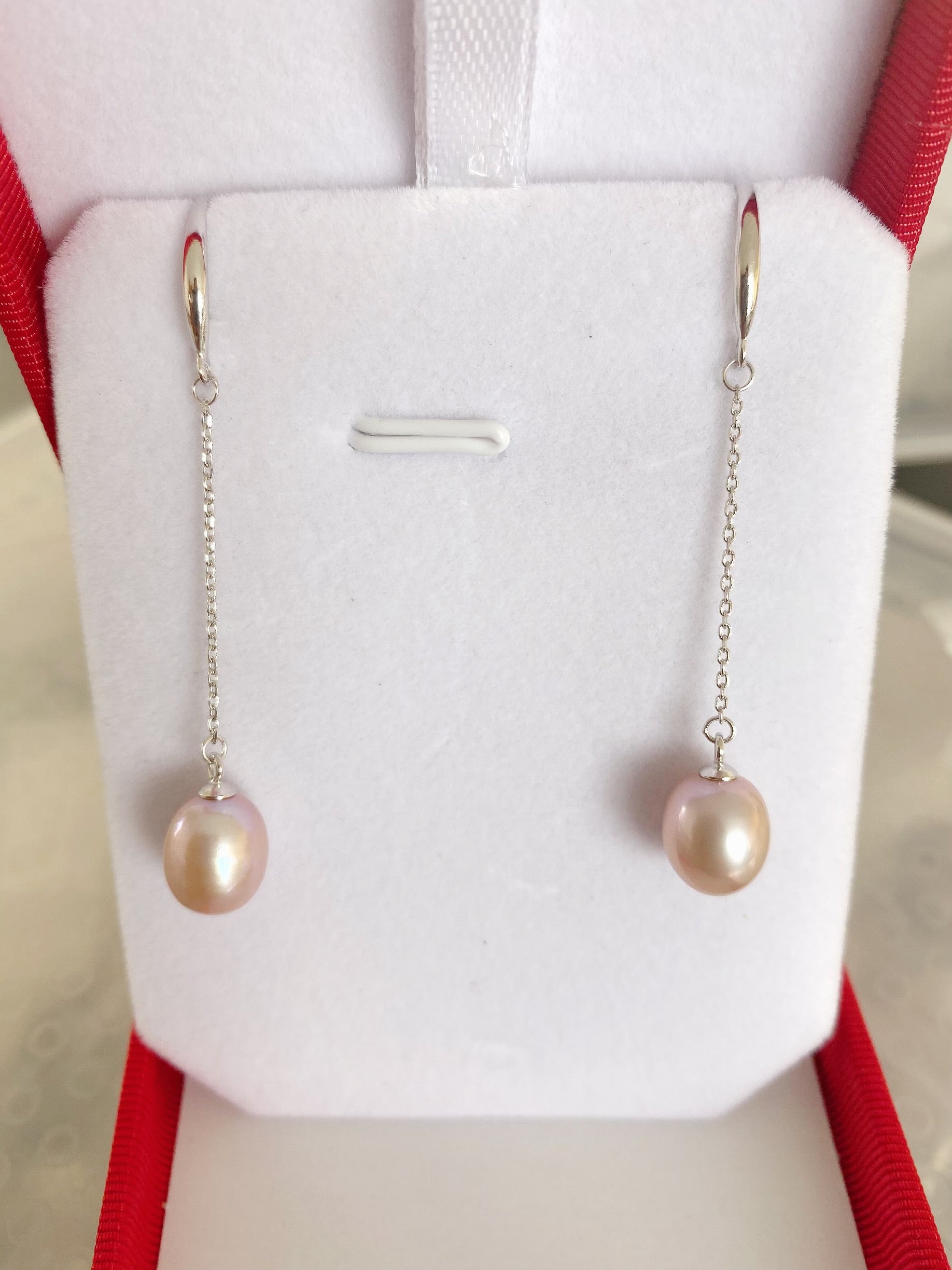 Classic 8-9mm AAA Long Dangling Freshwater Pearl Earrings 925 Sterling Silver - jptreasureschest