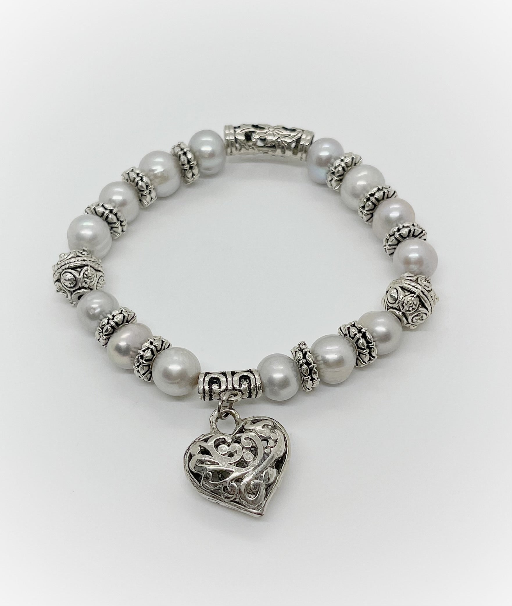 Elastic Freshwater Pearl Charm Bracelet - jptreasureschest
