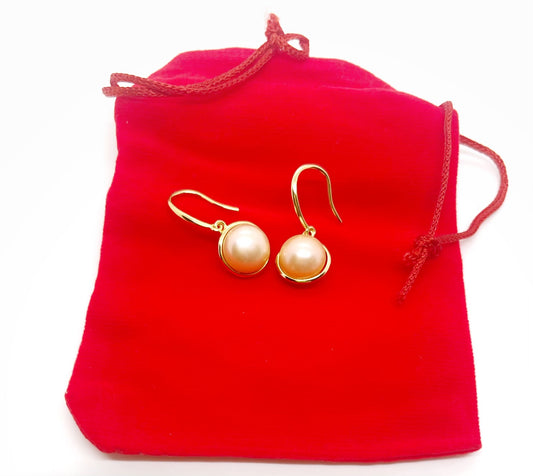 9-10mm Freshwater Pearl Button Hang Earrings - jptreasureschest