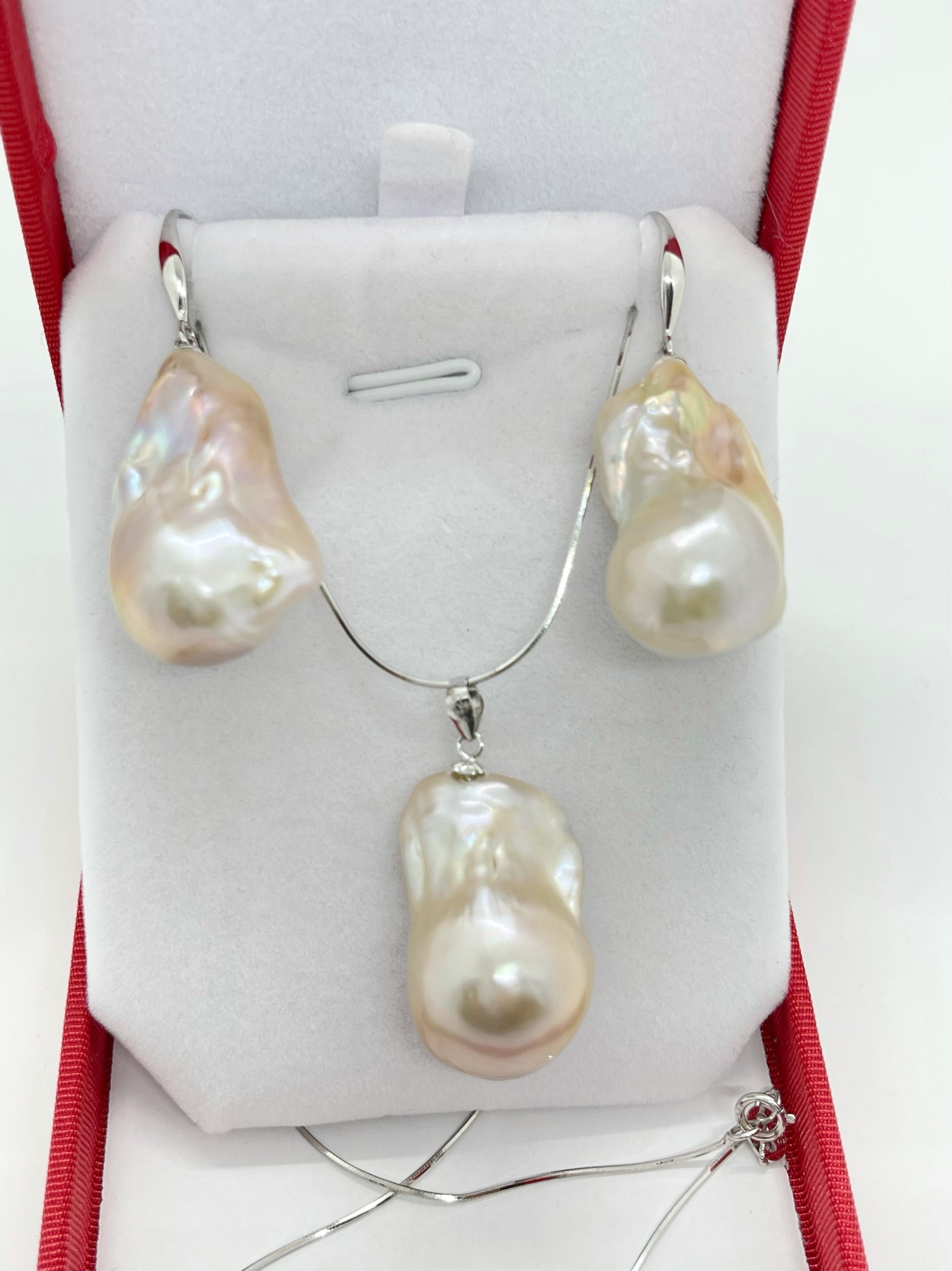 14-15mm AA+ SET Baroque Freshwater Pearl Earrings and Pendant - jptreasureschest